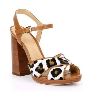 Michael Kors Alexia Platform Sandals Heels Leopard Hair Calf Fur - Size 9.5